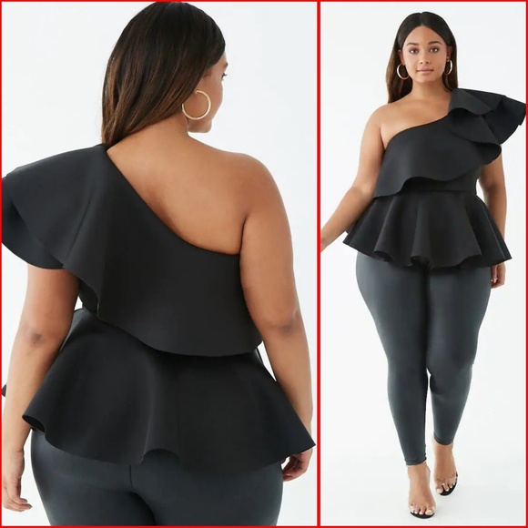 1x-3x Plus Size One-Shoulder Flounce Top - Picture 7 of 7